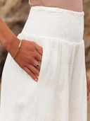 Women's Solid Linen Wide Leg Pants – Smocked High Waist Beach Summer Pants