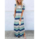 Women's Solid Maxi Dress – Round Neck Short Sleeve Side Split Pocket Casual Summer