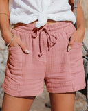 Women's Solid Muslin Drawstring Shorts – Elastic Waist Cuffed Hem Pockets