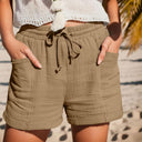 Women's Solid Muslin Drawstring Shorts – Elastic Waist Cuffed Hem Pockets