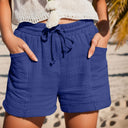 Women's Solid Muslin Drawstring Shorts – Elastic Waist Cuffed Hem Pockets