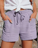 Women's Solid Muslin Drawstring Shorts – Elastic Waist Cuffed Hem Pockets