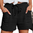 Women's Solid Muslin Drawstring Shorts – Elastic Waist Cuffed Hem Pockets
