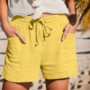 Women's Solid Muslin Drawstring Shorts – Elastic Waist Cuffed Hem Pockets