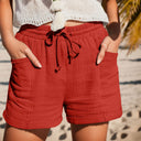 Women's Solid Muslin Drawstring Shorts – Elastic Waist Cuffed Hem Pockets