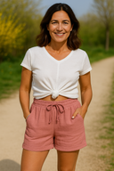 Women's Solid Muslin Drawstring Shorts – Elastic Waist Cuffed Hem Pockets