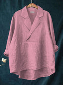 Women's Solid Notch Lapel Blouse – V Neck Long Sleeve Casual Everyday Pullover Top