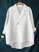 Women's Solid Notch Lapel Blouse – V Neck Long Sleeve Casual Everyday Pullover Top