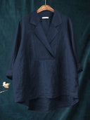 Women's Solid Notch Lapel Blouse – V Neck Long Sleeve Casual Everyday Pullover Top