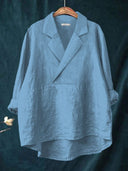 Women's Solid Notch Lapel Blouse – V Neck Long Sleeve Casual Everyday Pullover Top