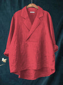 Women's Solid Notch Lapel Blouse – V Neck Long Sleeve Casual Everyday Pullover Top