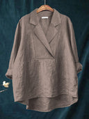 Women's Solid Notch Lapel Blouse – V Neck Long Sleeve Casual Everyday Pullover Top