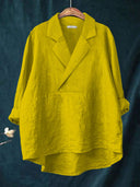 Women's Solid Notch Lapel Blouse – V Neck Long Sleeve Casual Everyday Pullover Top