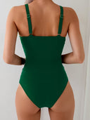 Women's Solid One Piece Swimsuit – V Neck Wrap Crossover Ruched Tummy Control Swimwear