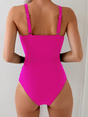 Women's Solid One Piece Swimsuit – V Neck Wrap Crossover Ruched Tummy Control Swimwear