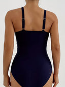 Women's Solid One Piece Swimsuit – V Neck Wrap Crossover Ruched Tummy Control Swimwear