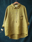 Women's Solid Point Collar Blouse – Long Sleeve Casual Everyday Half Button Pullover Top