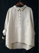 Women's Solid Point Collar Blouse – Long Sleeve Casual Everyday Half Button Pullover Top