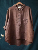 Women's Solid Point Collar Blouse – Long Sleeve Casual Everyday Half Button Pullover Top