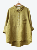 Women's Solid Point Collar Blouse – Long Sleeve Casual Everyday Half Button Pullover Top