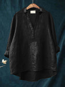 Women's Solid Point Collar Blouse – V Neck Long Sleeve Casual Everyday Pullover Top