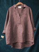 Women's Solid Point Collar Blouse – V Neck Long Sleeve Casual Everyday Pullover Top