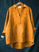 Women's Solid Point Collar Blouse – V Neck Long Sleeve Casual Everyday Pullover Top
