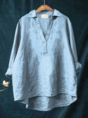 Women's Solid Point Collar Blouse – V Neck Long Sleeve Casual Everyday Pullover Top