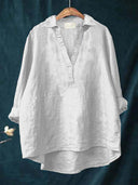 Women's Solid Point Collar Blouse – V Neck Long Sleeve Casual Everyday Pullover Top