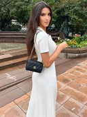 Women's Solid Ribbed Knit Maxi Dress – Polo Collar Short Sleeve Button Placket