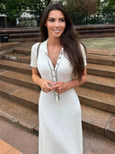 Women's Solid Ribbed Knit Maxi Dress – Polo Collar Short Sleeve Button Placket