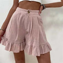 Women's Solid Ruffle Hem Shorts – High Waist Single Button Flowy Summer Shorts
