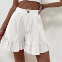 Women's Solid Ruffle Hem Shorts – High Waist Single Button Flowy Summer Shorts