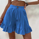 Women's Solid Ruffle Hem Shorts – High Waist Single Button Flowy Summer Shorts