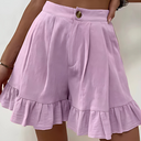 Women's Solid Ruffle Hem Shorts – High Waist Single Button Flowy Summer Shorts
