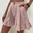 Women's Solid Ruffle Hem Shorts – High Waist Single Button Flowy Summer Shorts