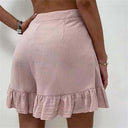 Women's Solid Ruffle Hem Shorts – High Waist Single Button Flowy Summer Shorts
