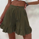 Women's Solid Ruffle Hem Shorts – High Waist Single Button Flowy Summer Shorts