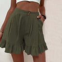 Women's Solid Ruffle Hem Shorts – High Waist Single Button Flowy Summer Shorts