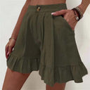 Women's Solid Ruffle Hem Shorts – High Waist Single Button Flowy Summer Shorts