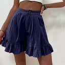 Women's Solid Ruffle Hem Shorts – High Waist Single Button Flowy Summer Shorts