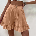 Women's Solid Ruffle Hem Shorts – High Waist Single Button Flowy Summer Shorts
