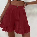 Women's Solid Ruffle Hem Shorts – High Waist Single Button Flowy Summer Shorts
