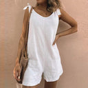 Women's Solid Sleeveless Playsuit – Tie Strap Scoop Neck Shorts Romper Pockets