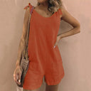 Women's Solid Sleeveless Playsuit – Tie Strap Scoop Neck Shorts Romper Pockets