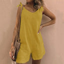Women's Solid Sleeveless Playsuit – Tie Strap Scoop Neck Shorts Romper Pockets