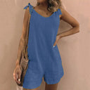 Women's Solid Sleeveless Playsuit – Tie Strap Scoop Neck Shorts Romper Pockets