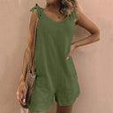 Women's Solid Sleeveless Playsuit – Tie Strap Scoop Neck Shorts Romper Pockets