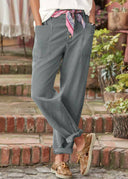 Women's Solid Tapered Trousers – Button Front Mid Rise Patch Pocket Rolled Cuff