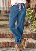 Women's Solid Tapered Trousers – Button Front Mid Rise Patch Pocket Rolled Cuff